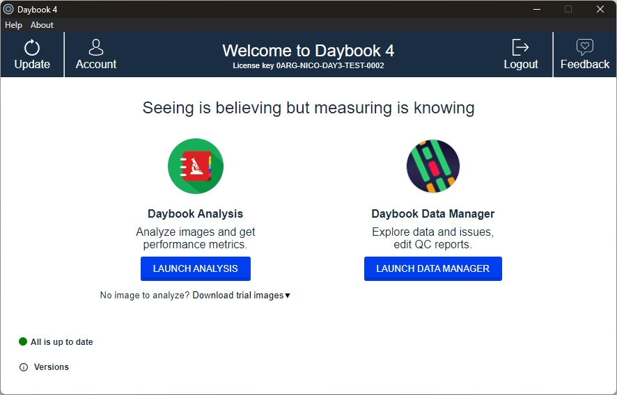 Screenshot of Argolight Daybook software launcher